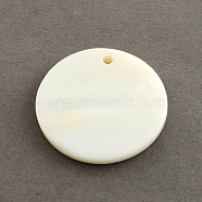 Flat Round Sea Shell Pendants, Seashell Color, 25x2mm, Hole: 2mm(X-SSHEL-R025-25mm)