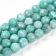 Natural Amazonite Beads Strands, Round with Faceted, 5.6~6.5mm, Hole: 0.8mm, about 32~33pcs/strand, 7.60~7.83''(19.3~19.9cm)(G-S345-6mm-25)