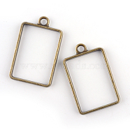 Rack Plating Alloy Rectangle Open Back Bezel Pendants, For DIY UV Resin, Epoxy Resin, Pressed Flower Jewelry, Cadmium Free & Nickel Free & Lead Free, Antique Bronze, 33.5x21x3.5mm, Hole: 3mm(PALLOY-S047-28F-FF)