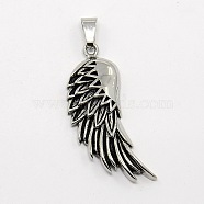 Retro Men's 201 Stainless Steel Big Single Wing Big Pendants, Antique Silver, 54x18x5.5mm, Hole: 8x4mm(STAS-O044-115)