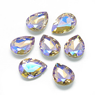Pointed Back Glass Rhinestone Cabochons, Back Plated, Faceted, AB Color Plated, teardrop, Dark Khaki, 14x10x5mm(RGLA-T017-10x14mm-09)