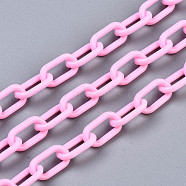 Handmade Opaque Acrylic Paperclip Chains, Drawn Elongated Cable Chains, Pearl Pink, 13x7.5x2mm, 19.88 inch(50.5cm)/strand(X-KY-S166-002G)