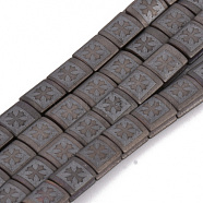 Electroplate Non-magnetic Synthetic Hematite Beads Strands, Matte Style, Rectangle with Cross, Gunmetal Plated, 6x5x3mm, Hole: 1mm, about 70pcs/strand, 15.7 inch(G-Q986-013E)