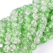 Baking Painted Crackle Glass Beads Strands, Round, Light Green, 8mm, Hole: 1.3~1.6mm, about 100pcs/strand, 31.4 inch(X-CCG-S001-8mm-13)
