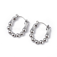 304 Stainless Steel Round Beaded Hoop Earrings for Women, Stainless Steel Color, 23x19.5x3.5mm, Pin: 0.6mm(EJEW-I284-17P)