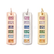Brass Micro Pave Colorful Cubic Zirconia Pendants,  Cadmium Free & Lead Free, Rectangle, Mixed Color, 29x8.5x1.5mm, Hole: 4.4mm(KK-B048-01)