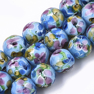 Handmade Lampwork Beads Strands, Inner Flower, Round, Dodger Blue, 11.5~12.5x10.5~11.5mm, Hole: 1.4mm, about 45pcs/Strand, 19.69 inch~20.08 inch(LAMP-T007-04G)
