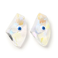 Transparent Glass Beads, with Enamel, Faceted, Polygon with Evil Eye Pattern, White, 23.5x38x13mm, Hole: 2mm(GLAA-F121-12H)