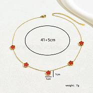 Golden Stainless Steel Flower Pendant Necklace for Women, Red, 16.14 inch(41cm)(WB0068-2)