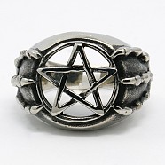 Personalized 304 Stainless Steel Star Rings for Men, Antique Silver, 17~23mm(RJEW-F015-18)