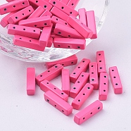 Spray Painted Alloy Multi-Strand Links, For Tile Elastic Bracelets Making, Rectangle, Deep Pink, 16x4x4mm, Hole: 0.8mm(PALLOY-G268-M01-102)