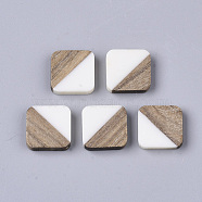 Resin & Walnut Wood Cabochons, Square, White, 13.5x13.5x3mm(RESI-S358-A-90G)