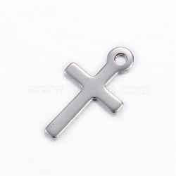 Tarnish Resistant 304 Stainless Steel Charms, Cross, Stainless Steel Color, 17x10x0.8mm, Hole: 1.5mm(STAS-D445-094)