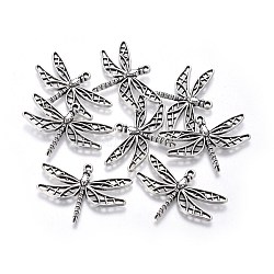 Tibetan Style Alloy Pendants, Cadmium Free & Nickel Free & Lead Free, Dragonfly, Antique Silver, 25x35x3mm, Hole: 2mm(TIBEP-A12-3725-AS-FF)