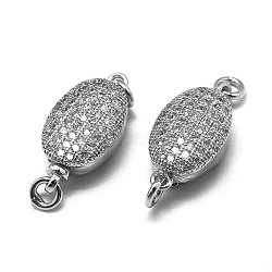 Anti-Tarnish Rhodium Plated 925 Sterling Silver Box Clasps, with 925 Stamp, with Cubic Zirconia, Oval, Clear, Platinum, 16.5x8x5.5mm, Hole: 1.5mm(STER-L057-011P)