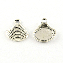 Shell Tibetan Style Alloy Pendants, Cadmium Free & Lead Free, Antique Silver, 15x13x2mm, Hole: 2mm, about 1442pcs/1000g(TIBEP-R344-41AS-LF)
