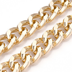 Aluminum Curb Chains, Diamond Cut Cuban Link Chains, Unwelded, Light Gold, 19x14x4mm(CHA-N003-23KCG)