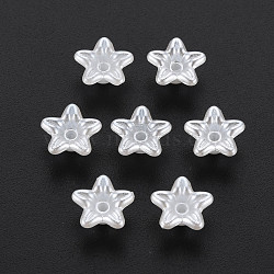 Flower ABS Plastic Imitation Pearl Bead Caps, AB color Plated, 5-Petal, Creamy White, 8.5x9x5mm, Hole: 1.2mm, about 5100pcs/500g(OACR-T006-40B)