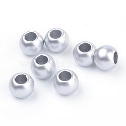 Spray Painted Acrylic European Beads, Matte Style, Rondelle Large Hole Beads, Silver, 10x8mm, Hole: 4.5mm, about 1320pcs/500g(ACRP-S667-11)
