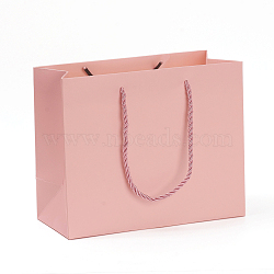 Kraft Paper Bags, Gift Bags, Shopping Bags, Wedding Bags, Rectangle with Handles, Pink, 180x220x101mm(CARB-G004-A07)