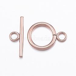 Ion Plating(IP) 304 Stainless Steel Toggle Clasps, Rose Gold, Ring: 19x14x2mm, Hole: 3mm, Bar: 20x7x2mm, Hole: 3mm(STAS-E127-01RG)