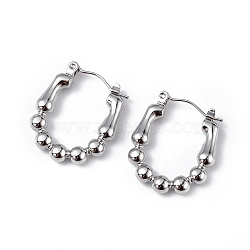 Non-Tarnish 304 Stainless Steel Round Beaded Hoop Earrings for Women, Stainless Steel Color, 23x19.5x3.5mm, Pin: 0.6mm(EJEW-I284-17P)