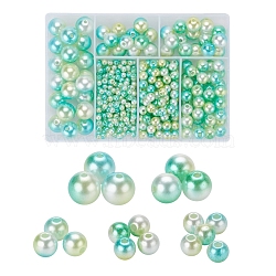 497Pcs 5 Style Rainbow ABS Plastic Imitation Pearl Beads, Gradient Mermaid Pearl Beads, Round, Green Yellow, 4~12x3.5~11.5mm, Hole: 1.2~2mm(OACR-YW0001-07E)