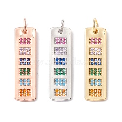 Brass Micro Pave Colorful Cubic Zirconia Pendants,  Cadmium Free & Lead Free, Rectangle, Mixed Color, 29x8.5x1.5mm, Hole: 4.4mm(KK-B048-01)