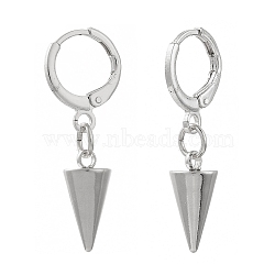 Brass Huggie Hoop Earring, with Spike/Cone 304 Stainless Steel Pendants, Stainless Steel Color, 29.5mm, Pin: 0.8mm(EJEW-JE04248-01)