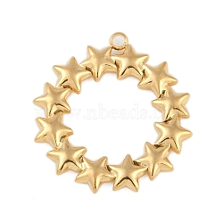 Ion Plating(IP) 304 Stainless Steel Pendants, Ring with Star Charm, Real 18K Gold Plated, 26.5x25x3mm, Hole: 1.6mm(STAS-U019-03G)