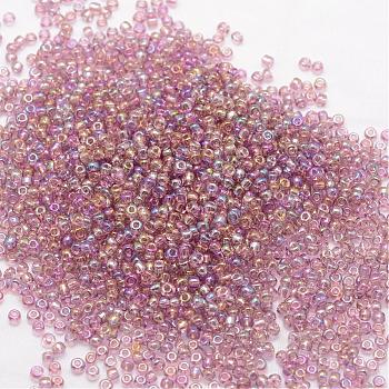 8/0 Round Glass Seed Beads, Grade A, Transparent Colours Rainbow, Rosy Brown, 2.8~3.2mm, Hole: 1.0mm, about 15000pcs/pound