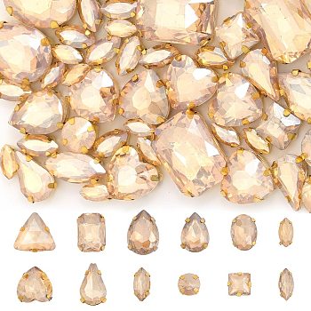 140Pcs 12 Style Mixed Shape Sew on Rhinestone, Faceted Glass Rhinestone, Multi-Strand Links, with 304 Stainless Steel Settings, Lt.Col.Topaz, 8~18.5x4~18.5x3.5~8mm, Hole: 1~1.4mm