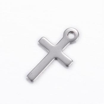 304 Stainless Steel Charms, Cross, Stainless Steel Color, 17x10x0.8mm, Hole: 1.5mm