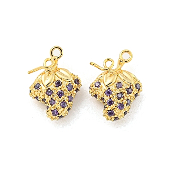 Brass Micro Pave Cubic Zirconia Pendants, Real 18K Gold Plated, Grape, 15x11x5mm, Hole: 1mm