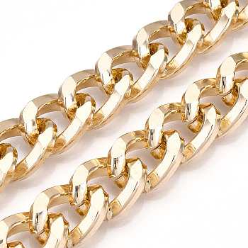 Aluminum Curb Chains, Diamond Cut Cuban Link Chains, Unwelded, Light Gold, 19x14x4mm
