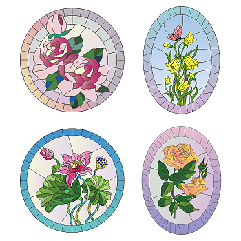 PVC Window Sticker, for Home Decoration, Square, Flower Pattern, 16x16x0.03cm, 2pcs/style, 4 styles, 8pcs/set