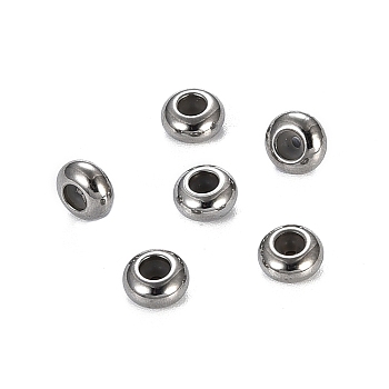 304 Stainless Steel Beads, with Rubber Inside, Slider Beads, Stopper Beads, Rondelle, Stainless Steel Color, 7x3mm, Hole: 4mm, Rubber Hole: 1.6mm