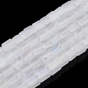 Transparent Frosted Glass Bead Strands, Rectangle, Creamy White, 3~8.5x3.5~4x3.5~4mm, Hole: 1.2mm, about 96~101pcs/strand, 15.16 inch~15.55 inch(38.5~39.5cm)