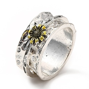 Rotatable Daisy Alloy Finger Ring, Two Tone Gothic Chunky Ring for Calming Worry Meditation, Antique Silver & Antique Golden, US Size 6 1/2(16.9mm)