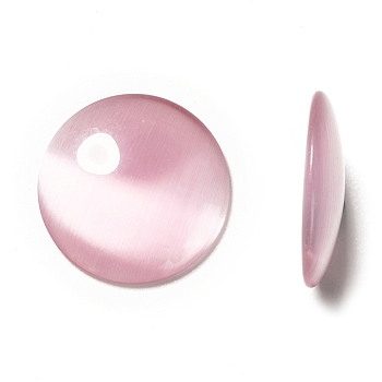 Cat Eye Glass Cabochons, Half Round/Dome, Pink, about 18mm in diameter, 4.8mm thick