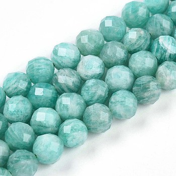 Natural Amazonite Beads Strands, Round with Faceted, 5.6~6.5mm, Hole: 0.8mm, about 32~33pcs/strand, 7.60~7.83''(19.3~19.9cm)