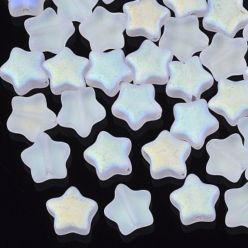 Electroplate Glass Beads, Frosted, AB Color Plated, Star, Clear AB, 8x8x4mm, Hole: 0.8~1mm