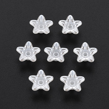 Flower ABS Plastic Imitation Pearl Bead Caps, AB color Plated, 5-Petal, Creamy White, 8.5x9x5mm, Hole: 1.2mm, about 5100pcs/500g