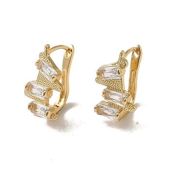 Brass Hoop Earrings, with Glass, Light Gold, 19x12mm