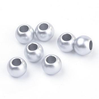 Spray Painted Acrylic European Beads, Matte Style, Rondelle Large Hole Beads, Silver, 10x8mm, Hole: 4.5mm, about 1320pcs/500g