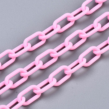 Handmade Opaque Acrylic Paperclip Chains, Drawn Elongated Cable Chains, Pearl Pink, 13x7.5x2mm, 19.88 inch(50.5cm)/strand