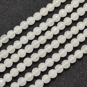 Natural Malaysia Jade Bead Strands, Imitation White Jade, Round, Dyed, Faceted, White, 6mm, Hole: 0.8mm, about 63pcs/strand, 14.5 inch