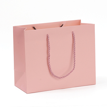 Kraft Paper Bags, Gift Bags, Shopping Bags, Wedding Bags, Rectangle with Handles, Pink, 180x220x101mm