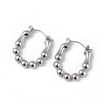 304 Stainless Steel Round Beaded Hoop Earrings for Women, Stainless Steel Color, 23x19.5x3.5mm, Pin: 0.6mm