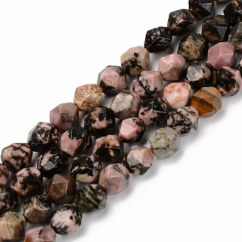 Natural Rhodonite Beads Strands, Star Cut Round Beads, Faceted, 7~8x8mm, Hole: 1.2mm, about 45pcs/strand, 14.76 inch(37.5cm)